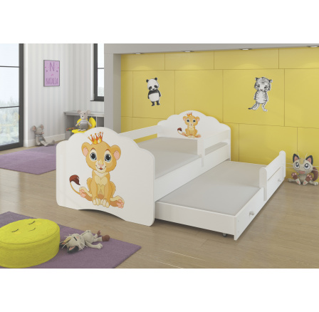 Dvojlůžko s bariérkou a matracemi CASIMO II LION 160x80 Bílá
