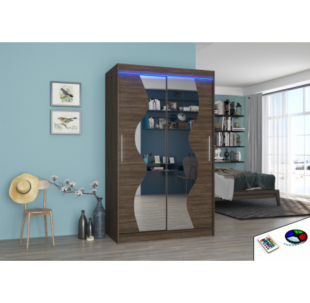 Posuvná skříň se zrcadlem a LED osvětlením OSWALD 120 Choco+Choco