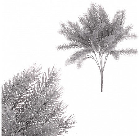 Smrk - umělá větev, barva stříbrná se třpytkami
