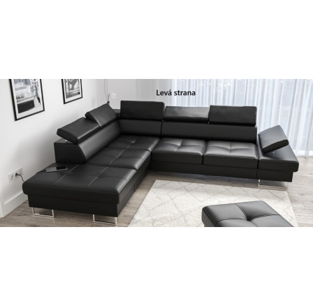 Rohová sedací souprava GALAXY s funkcí spaní 225x280 přírodní kůže - Levá strana, černá kůže