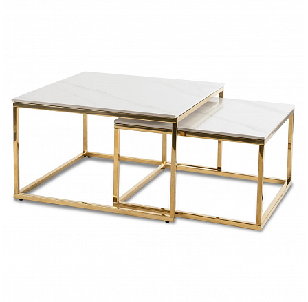 Sada keramických stolků TENOR Bílý Mramor/ Zlatý