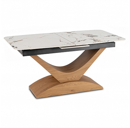 Stůl ALICANTE Keramický Rozkládací 160-200 cm Bílý Mramor/Dub