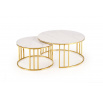 Konferenční stolek MERCURY 3 sada 2 lavic, zlatá/bílý mramor