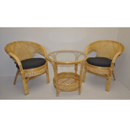 Ratanová sedací souprava Kina medová polstr tmavě šedý melír