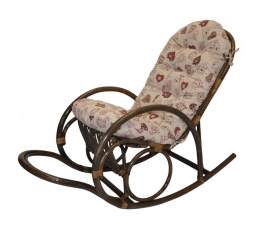 Ratanové houpací křeslo Jenaira hnědé polstr motiv černená srdce