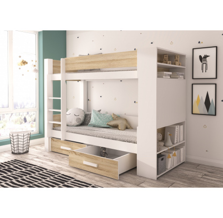 Dvoulůžková patrová postel GARET 200x90 Bílá+Sonoma