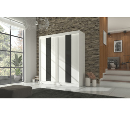 Posuvná skříň s lacobelem KAREN 200 Bílá+Černý Lacobel