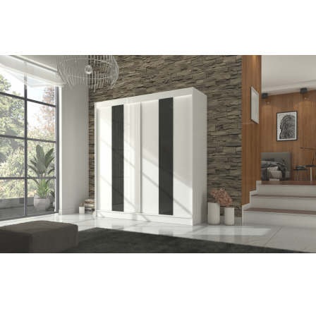 Posuvná skříň s lacobelem KAREN 200 Bílá+Černý Lacobel