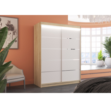 Posuvná skříň s LED osvětlením LUFT 150 Sonoma+Bílá