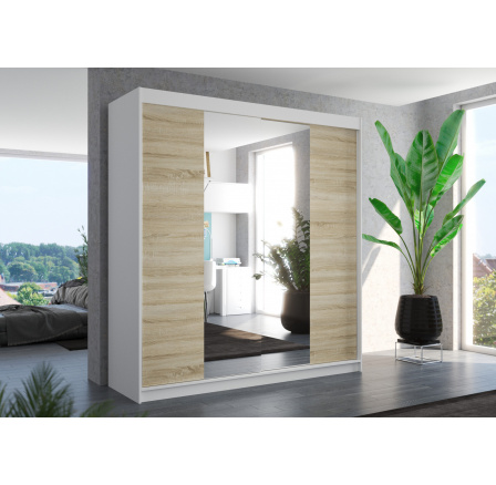 Posuvná skříň se zrcadlem PERQS 200 Bílá+Sonoma