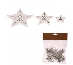 Hvězda - dřevo, mix 3 velikostí, bílá, cena za balení (18 ks)
