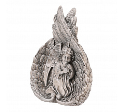 Křídla zkřížená s andělem - polyresin, šedá