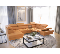 Rohová sedací souprava GALAXY MAX II , relax s funkcí spaní 215x350x170 přírodní kůže - žlutá , pravá