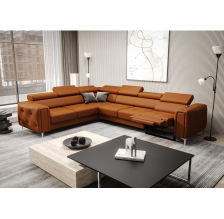 Rohová Kožená sedací souprava s funkcí , relax ORION I 325x255 cm - levá, oranžová