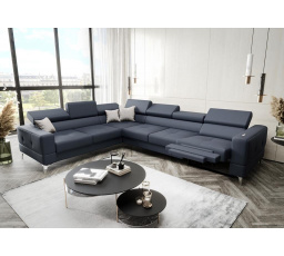 Rohová Kožená sedací souprava s funkcí spaní a , relaxU - TOSCANIA MAX 320x250 cm - modrošedá , levá