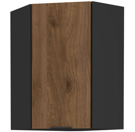 Horní rohová skřínka MONZA - 60x60 GN-90 1F (45°), Černá mat/Ořech Horní rohová skřínka MONZA - 60x60 GN-90 1F (45°), Černá mat/Ořech