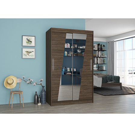 Šatní skříň s posuvnými dveřmi a zrcadlem TEXAS 120 Choco+Choco