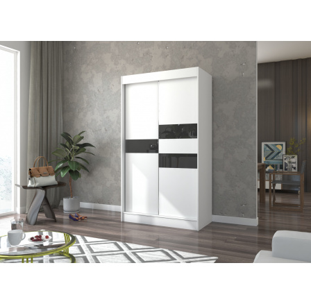 Posuvná skříň s lacobelem BATIA 120 Bílá+Černý Lacobel