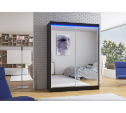 Posuvná skříň se zrcadlem a LED osvětlením FLOREST 150 Černá+Černá
