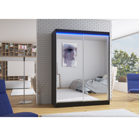 Posuvná skříň se zrcadlem a LED osvětlením FLOREST 150 Černá+Černá