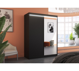 Posuvná skříň se zrcadlem a LED osvětlením JORDI 150 Černá+Černá