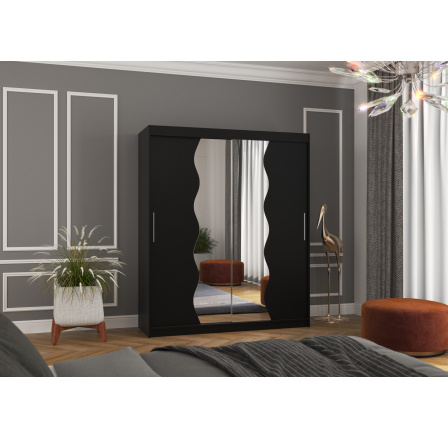 Šatní skříň s posuvnými dveřmi a zrcadlem KANSAS 180 Černá+Černá