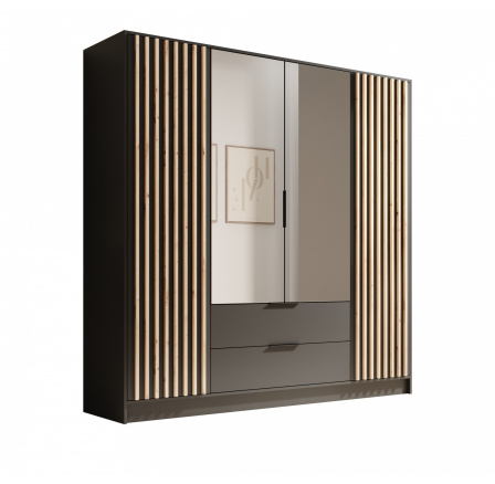Šatní skříň Neri 200 s zrcadly Černá+Černá