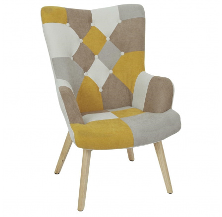 Křeslo ušák Helsinki žlutý patchwork
