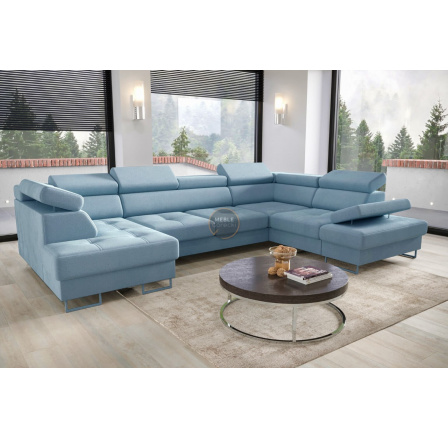 Rohová sedací souprava GALAXY MAX II s funkcí spaní 210x350x165 - modrá, pravá