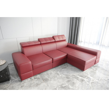 Rohová sedací souprava ROYAL přírodní kůže 295x185 - červená kůže , pravá