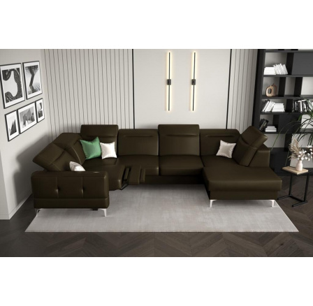 Rohová sedací souprava MALIBU MAX II , relax 180x350x182 cm přírodní kůže - Olivově hnědá, Levá strana