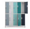 Kovová uzamykatelná šatní skříňkas 10 boxy BARTEK, 1360 x 1720 x 450 mm, šedo-vicebarevná