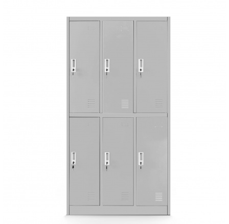 Školní skříňka BHP šedá: 6-komorová IGOREK, 900 x 1500 x 450 mm