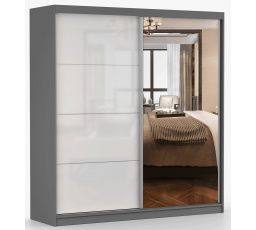 Šatní skříň MULTI 35 - 203 cm, Šedá/Bílý Lesk