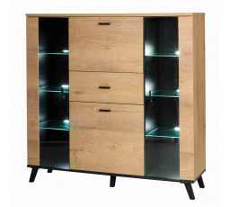 Vitrína JOCKER R3, Dub lefkas/Černá