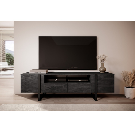 Skříňka RTV Verica 200 cm s výklenkem - černý beton / černé nožky Skříňka RTV Verica 200 cm s výklenkem - černý beton / černé nožky