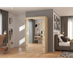 Šatní skříň s posuvnými dveřmi a zrcadlem TIBAGO 120 Sonoma+Sonoma