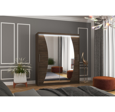 Posuvná skříň se zrcadlem a LED osvětlením DOLORES 180 Choco+Choco