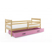 Dětská postel ERYK 90x200 cm se šuplíkem, s matrací, Přírodní/Růžová