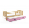 Dětská postel KUBUS s přistýlkou 90x200 cm, s matracemi, Přírodní/Růžová