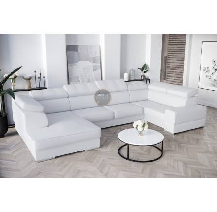 Rohová sedací souprava ROYAL MAX I 210x375x185 - bílá eko kůže , pravá