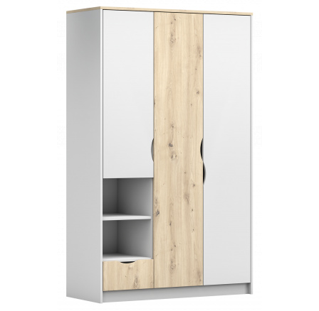 Šatní skříň 1S3D - JOY I 19, Bílá/Dub Artisan