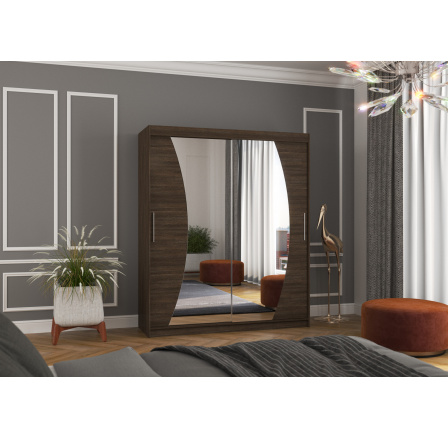 Šatní skříň s posuvnými dveřmi a zrcadlem DOLORES 180 Choco+Choco