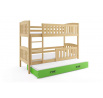 Dětská patrová postel KUBUS 3 s přistýlkou 90x200 cm, včetně matrací, Přírodní/Zelená