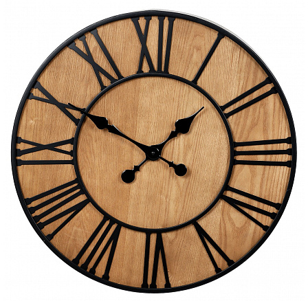 Hodiny nástěnné - pr. 60 cm, kov a MDF s jasanovou dýhou