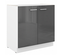 Dolní skříňka SOLA - 80 D 2F BB, Bílá/Šedý Lesk