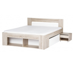 MILO 09 postel 160 korpus+2 noční stolky+úložný prostor, dub sonoma 3D/bilá-bez roštu a matrace (SZ) (K150-Z)