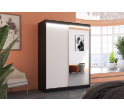 Posuvná skříň se zrcadlem a LED osvětlením JORDI 150 Černá+Bílá