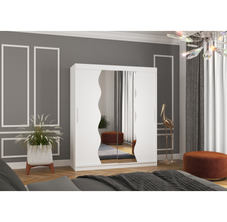 Šatní skříň s posuvnými dveřmi a zrcadlem KANSAS 180 Bílá+Bílá