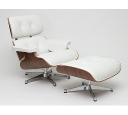 Křeslo Vip s podnožkou bílá/ořech/stříbrná základna